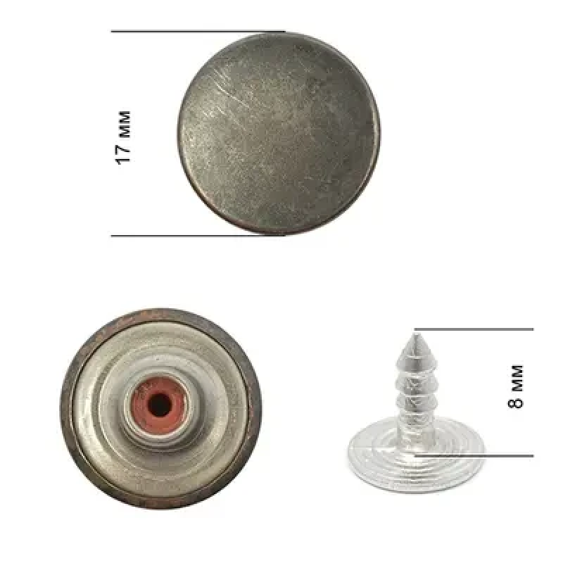 Гудзик для джинсів нержавіючий 17 мм гладкий (Темний Нікель) 100 шт